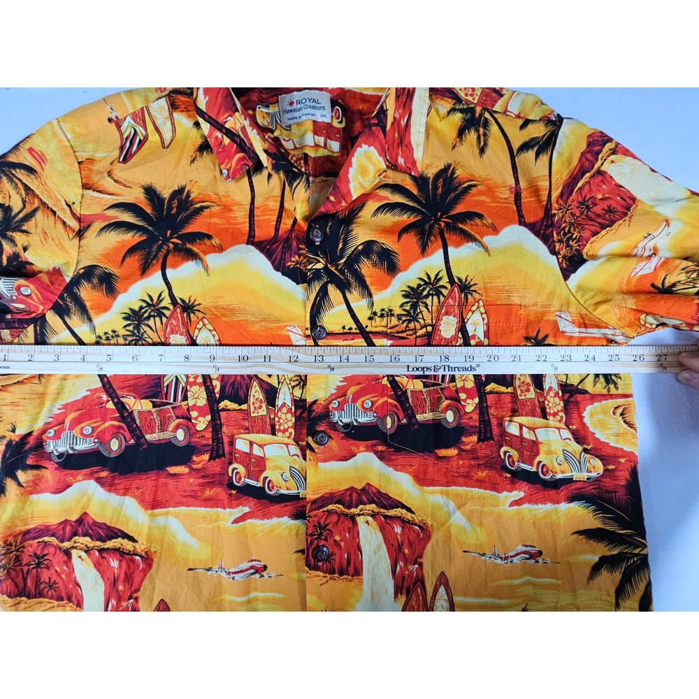 Royal Hawaiian Creations Mens 2XL Orange Scenic Woody Car Surfboard Shirt Hawaii - Picture 4 of 8